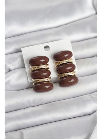 Kahverengi Vintage Model Gold Renk Kadın Küpe