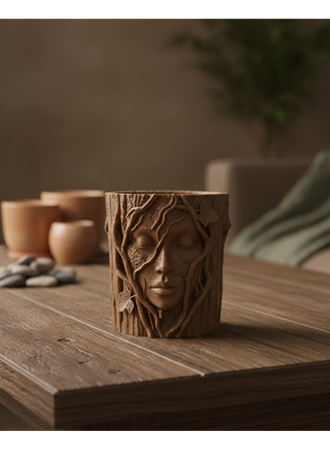 Doğa Temalı Yüz Detaylı Dekoratif Vazo 3D Ağaç Desenli Şık Saksı