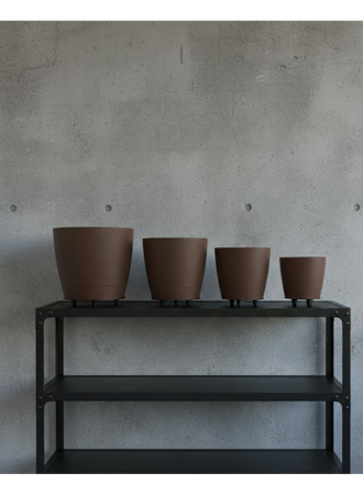 4’lü 3D Modern Kahverengi Vazo Seti Ayaklı Dekoratif Saksı Takımı