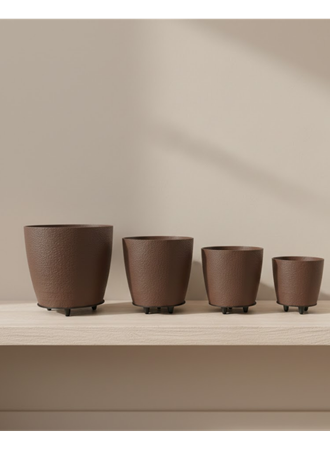 4’lü 3D Kahverengi Dekoratif Vazo Seti Modern Ayaklı Şık Saksı Takımı