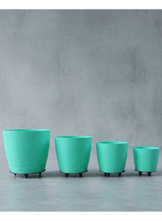 4’lü 3D Yeşil Dekoratif Saksı Takımı Ayaklı Modern Vazo Seti