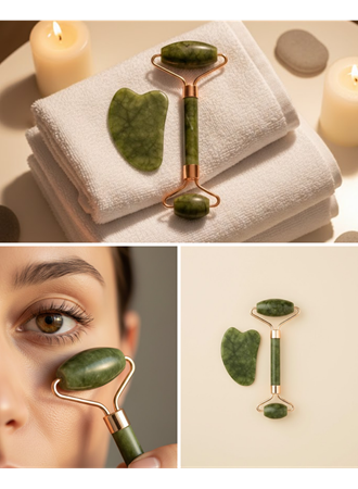 Yeşim Taşı Yüz Bakım Seti Çift Başlıklı Roller ve Gua Sha