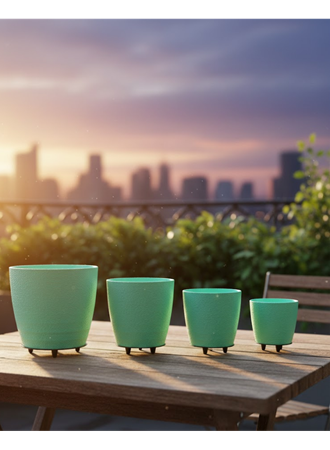 4’lü 3D Mint Yeşil Saksı Seti Modern Tasarım Dekoratif Ayaklı Vazo