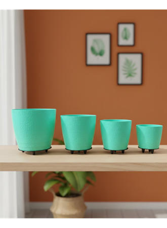 4’lü 3D Yeşil Dekoratif Vazo Seti Modern Ayaklı Şık Saksı Takımı