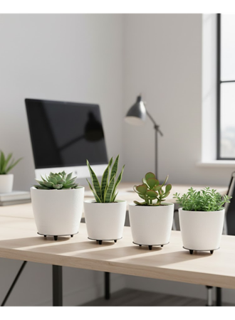 4’lü 3D Beyaz Minimal Dekoratif Vazo Ayaklı Saksı Takımı