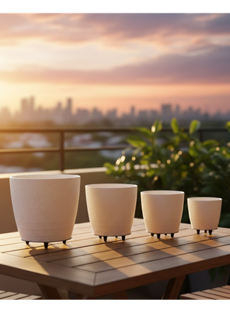 4’lü 3D Modern Beyaz Vazo Takımı Ayaklı Dekoratif Saksı Seti