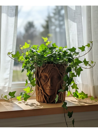 3D Sanatsal Ağaç Yüzlü Dekoratif Vazo Doğa Temalı Özel Tasarım Saksı