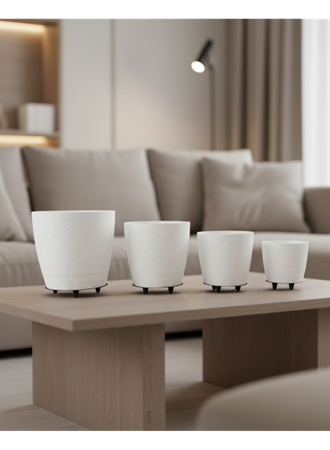4’lü 3D Beyaz Ayaklı Saksı Seti Modern Minimal Dekoratif Vazo