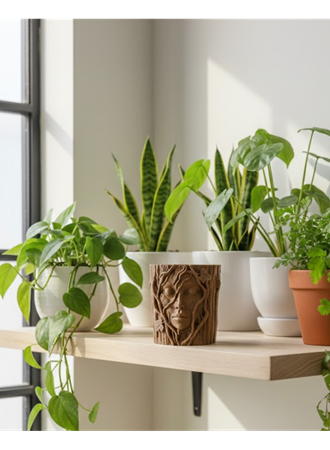 3D Ağaç Gövdesi Formlu Yüz Figürlü Dekoratif Saksı Sanatsal Tasarım Vazo