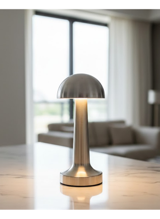 Krom Mantar Masa Lambası Dokunmatik 3 Renk LED Şarjlı Taşınabilir Gece Lambası