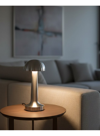 Dokunmatik Mantar Masa Lambası 3 Modlu Işık Şarjlı Kablosuz LED Krom Gövde