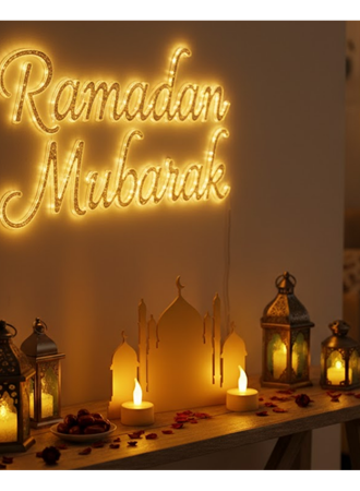 3D Cami Siluet Dekor 2 Pilli Mum Dahil Ramazan Masa Üstü