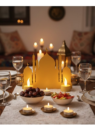 3D İki Mumlu Cami Dekor 2 Pilli LED Mum Hediyeli Masa Üstü Süs