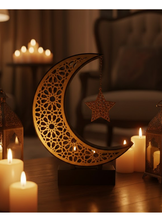 3D Hilal Yıldız Dekoratif Obje 23x23 cm Modern ve Manevi Tasarım