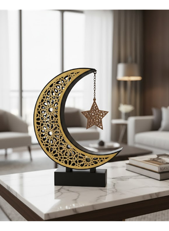 3D Hilal Yıldız Masa Üstü Dekor 23x23 cm Ramazan Konsept Tasarım