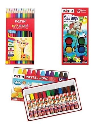 Boyama Seti Üçlü 12 li Kuru Boya,Sulu Boya.Pastel Boya