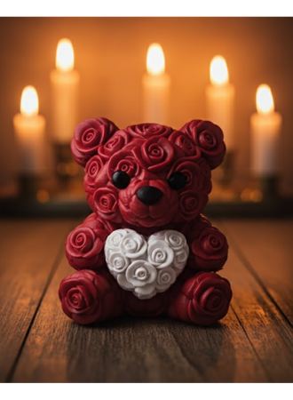 3D Kalp Ayıcık 10 cm Gül Detaylı Dekoratif Hediye Obje