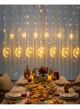 Sıcak Beyaz Ay Yıldız Işık Zinciri Parti Düğün Ramazan Dekoru