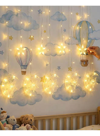 Dekoratif Ay Yıldız Perde Işığı Sıcak Beyaz Festival ve Ev Süsleme