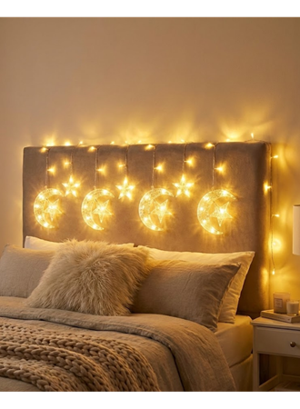 Ramazan İçin Hilal Yıldız Işık Zinciri Yanıp Sönen ve Sabit Modlu