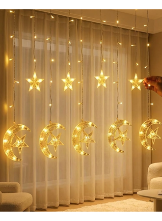 Hilal Yıldız Perde LED Işık 2 Modlu Sıcak Beyaz Dekoratif Aydınlatma