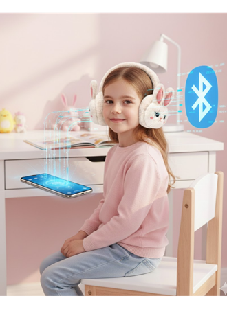 Peluş Tavşan Kulaklı Bluetooth Kulaklık Kablosuz Müzik ve TF Kart Destekli