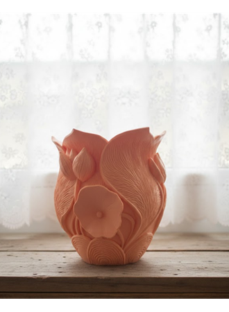 Turuncu Floral Tasarımlı 3D Vazo Şık Ev Dekorasyon Aksesuarı