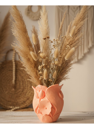 3D Özel Baskı Turuncu Çiçekli Dekoratif Vazo Salon Ofis Dekoru