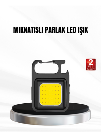 Şarjlı COB LED Anahtarlık Fener – 4 Modlu, Manyetik ve Katlanabilir Standlı