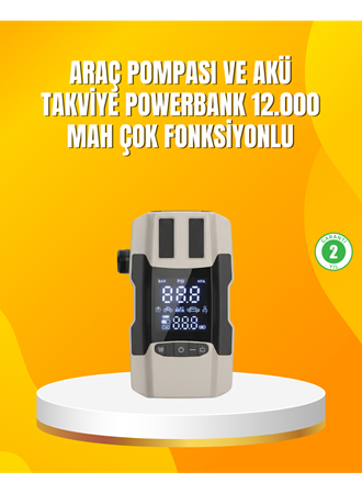 12.000 mAh Akü Takviye Powerbank Dahili Hava  Dijital Ekranlı