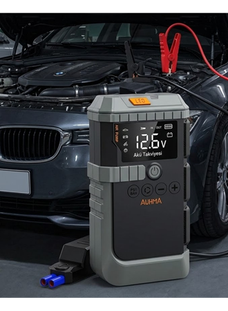 Taşınabilir Araç Çalıştırma Jump Starter Hava Pompası Dijital Basınç Göstergeli Güç Bankası