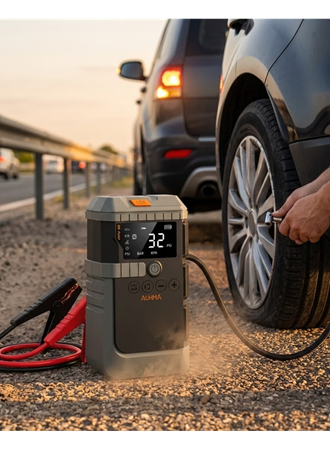 Araç Akü Takviye Powerbank Lastik Şişirme Kompresörü LED Işıklı Çok Fonksiyonlu Acil Durum Cihazı