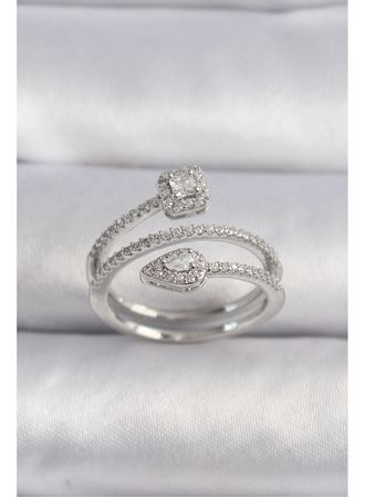 Pirinç Gümüş Renk Zirkon Taşlı Ok Model VIP Seri Kadın Yüzük