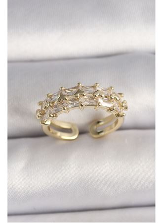 Pirinç Gold Renk Zirkon Taşlı Ayarlanabilir Yüzük