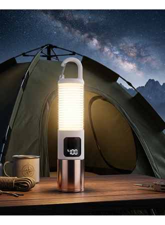 USB Şarjlı Kamp Feneri Çift Işık Kaynağı 500 Lümen Güç Ekranlı Taşınabilir LED Aydınlatma
