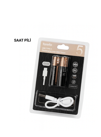USB Type-C ile Hızlı Şarj Edilebilen AA Lityum Pil