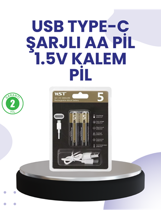 Type-C USB ile Hızlı Şarj Edilebilir AA Kalem Pil | 1.5V Lityum | Çiftli Paket