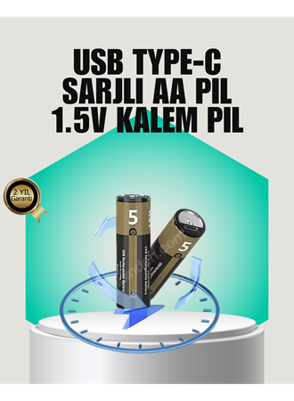 1.5V AA Şarjlı Lityum Pil | 1000+ Kez Şarj Edilebilir | Hızlı Type-C Şarj (2 Adet)
