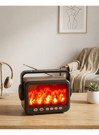 LED Şömine Efektli Kablosuz Hoparlör FM Radyo Müzik Çalar