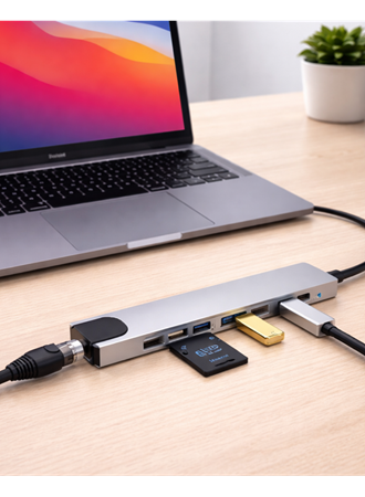 Type C Hub Çoklayıcı 8 Port USB HDMI RJ45 Kart Okuyucu