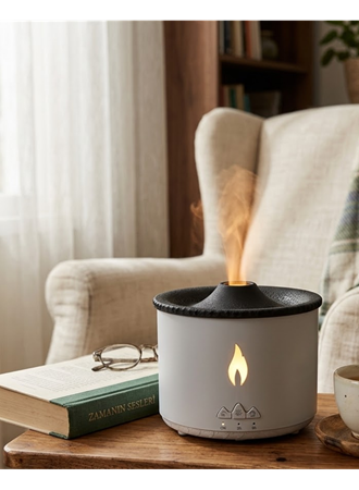 LED Alev Efektli Aroma Difüzörü Ultrasonik Hava Nemlendirici Gece Lambası Fonksiyonlu