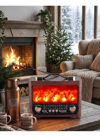 Taşınabilir Şömine Efektli Bluetooth Hoparlör FM Radyo LED Işıklı Müzik Çalar