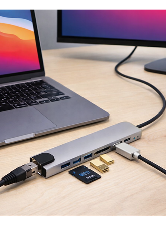 8 Port Type C Hub USB HDMI RJ45 SD TF Kart Okuyucu Çoklayıcı