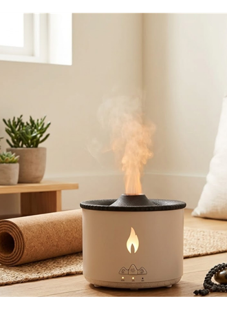 Aromaterapi Difüzörü Alev Efektli LED Işıklı Sessiz Hava Nemlendirici Otomatik Kapanma