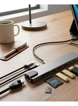 Type C Çoklu Port Hub 8 Port USB HDMI SD Kart Ethernet Adaptör