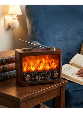 Retro Şömine Tasarımlı Bluetooth Hoparlör FM Radyo USB TF Kart Müzik Çalar