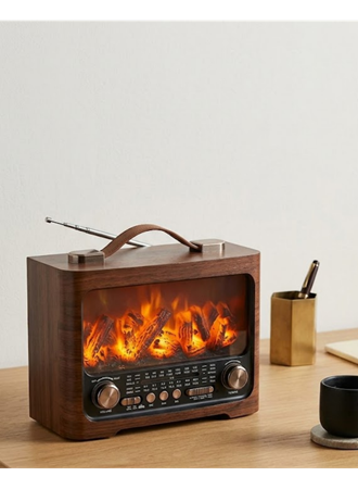 LED Şömine Efektli Kablosuz Hoparlör Bluetooth Radyo USB TF Kart Destekli