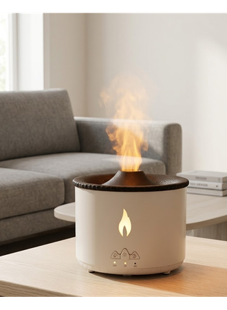 Ultrasonik Aromaterapi Difüzörü Alev Efektli Ortam Nemlendirici Zamanlayıcılı Sessiz Çalışma