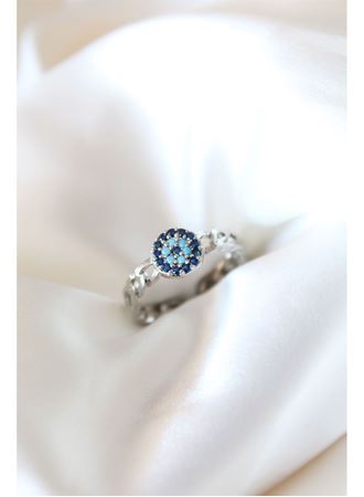 Zirkon Taşlı Nazarlı Gümüş Kaplama Kadın Yüzük