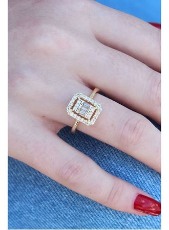 Gold Renk Baget Zirkon Taşlı Kadın Yüzük